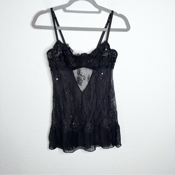 Victoria Secret Slip 36C Chemise lingerie Sheer Sequin Black Underwired Push up - Picture 1 of 7